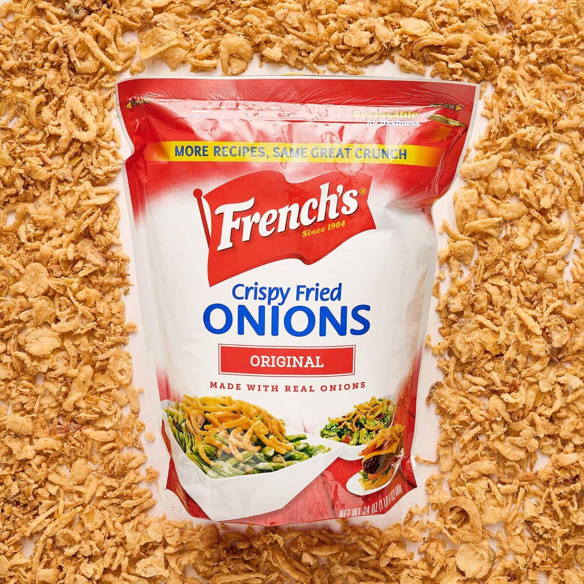 French's crispy fried onions bag with original flavor label