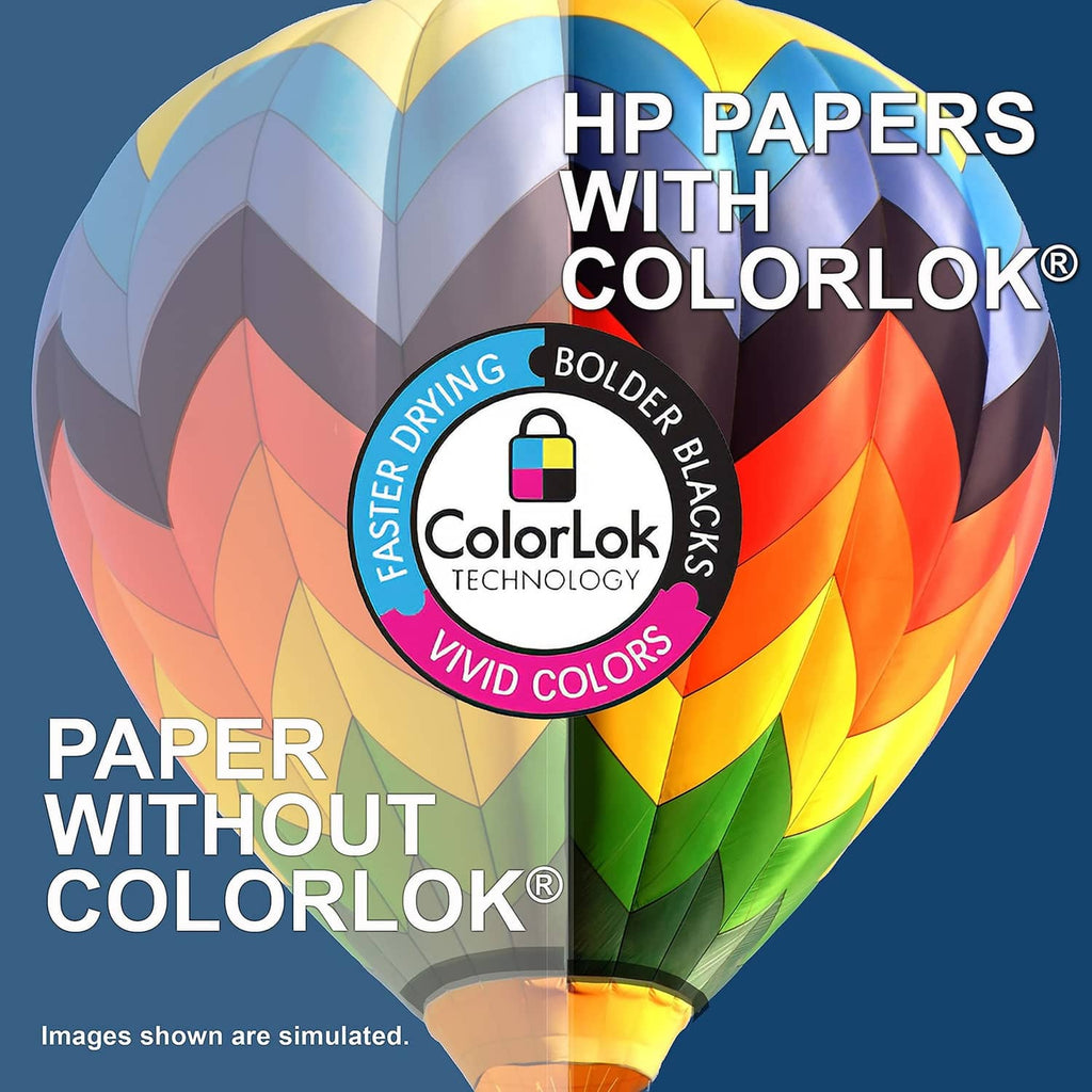 HP Papers ColorLok marketing graphic for vivid colors, faster drying and bold blacks