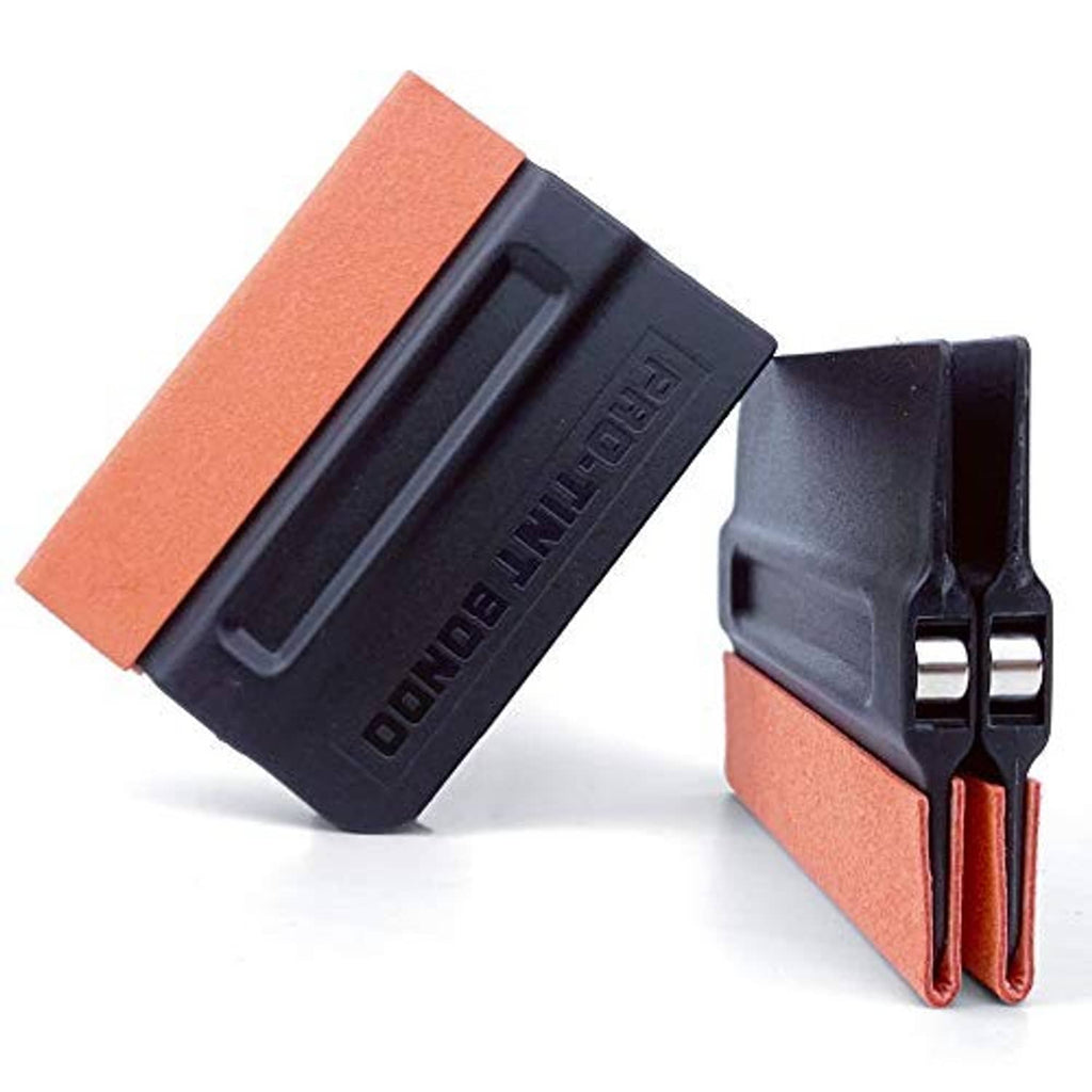 Black magnet felt edge squeegee tool with orange felt pad and metal scraper