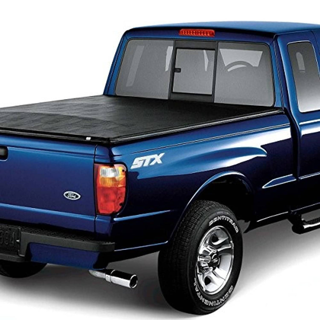 Blue pickup truck with high-mount third brake light installed on the rear cab
