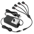 Black 4-port PC fan speed controller power supply with adjustable knob and cable set