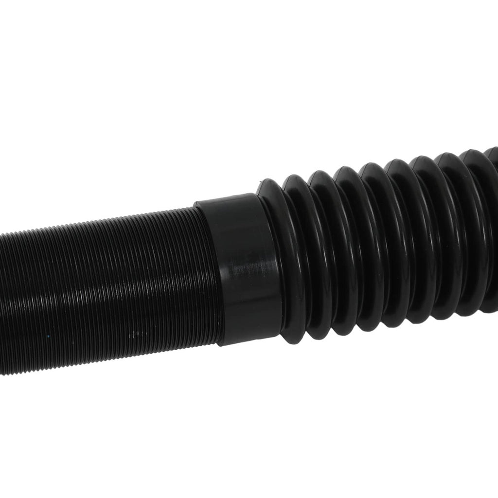 Black coilover strut spring with threaded adjustment shaft, close-up detail