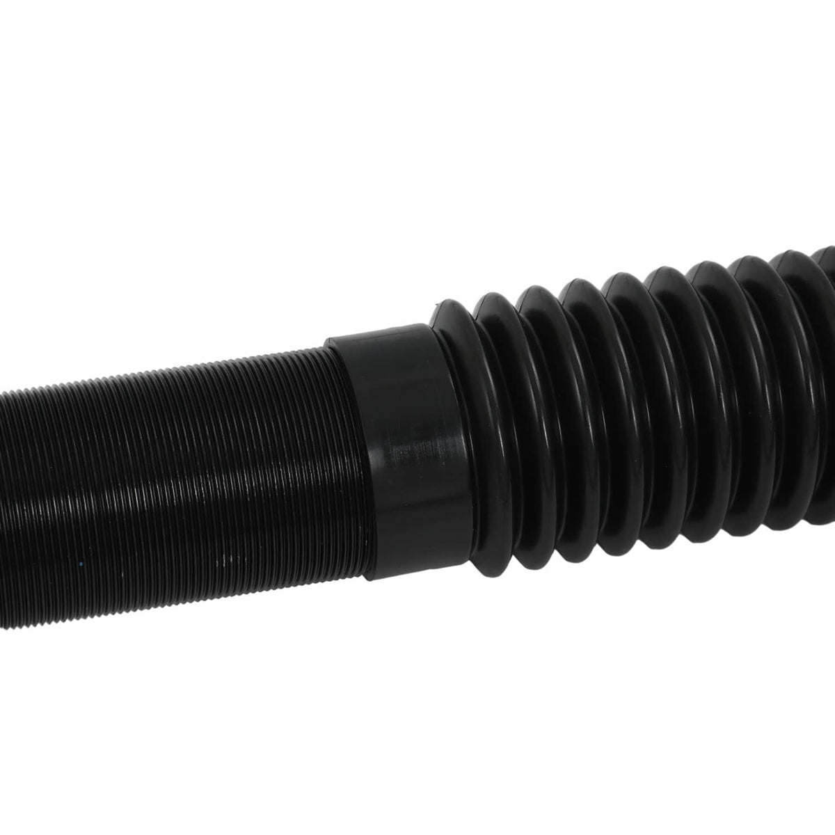 Black coilover strut spring with threaded adjustment shaft, close-up detail