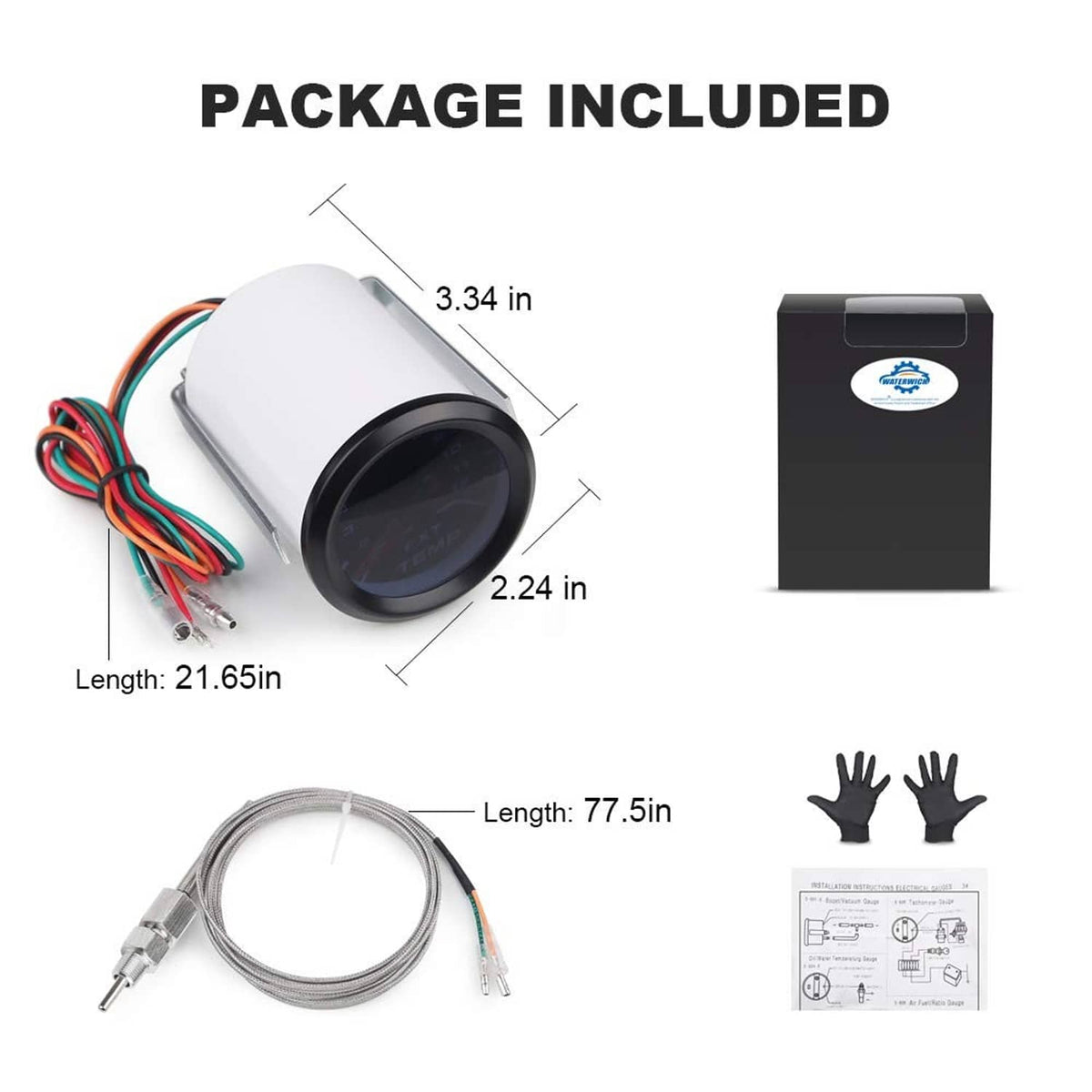 EGT gauge and sensor kit bundle with white gauge module and braided sensor cable.