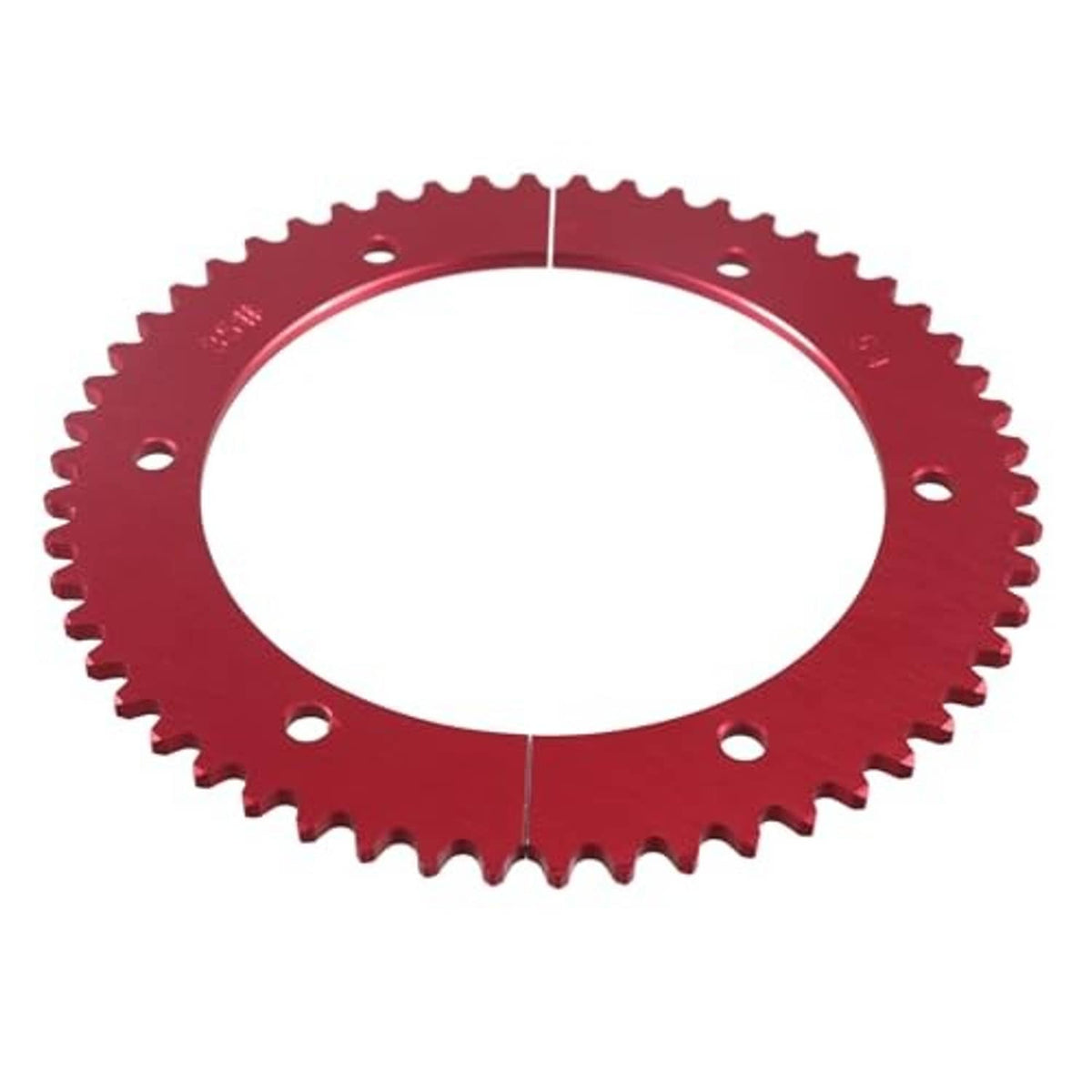 54T split chain sprocket, maroon/red circular sprocket with mounting holes