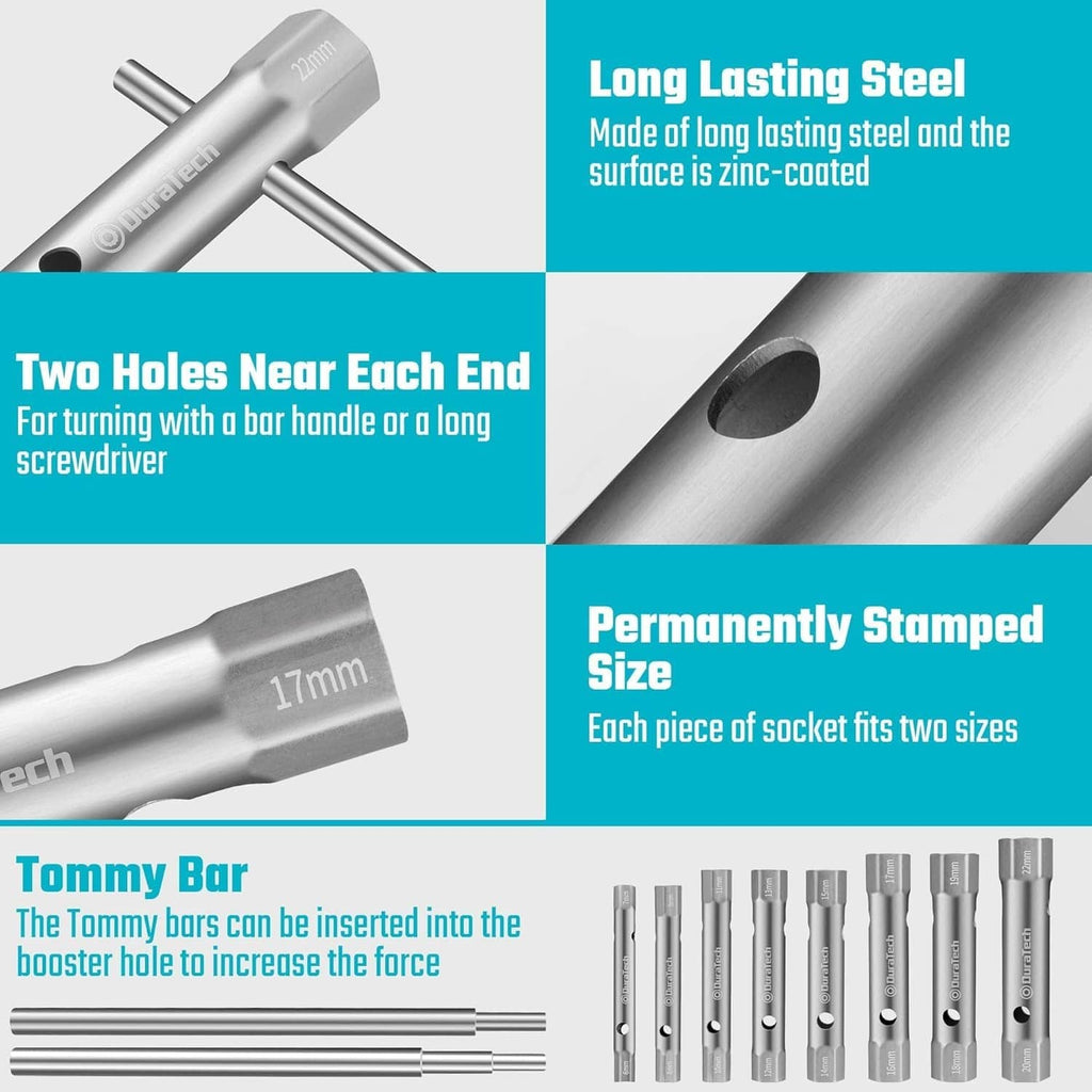 DURATECH silver socket wrench with 17mm marking and tommy bar insert holes