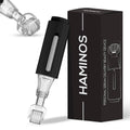 Derma roller with clear reservoir cartridge and black handheld applicator