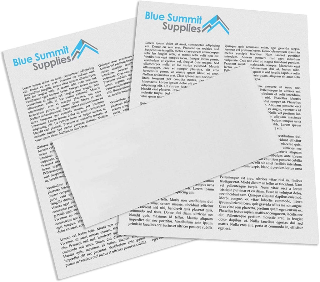 Pack of white No. 10 security envelopes with blue logo and printed text