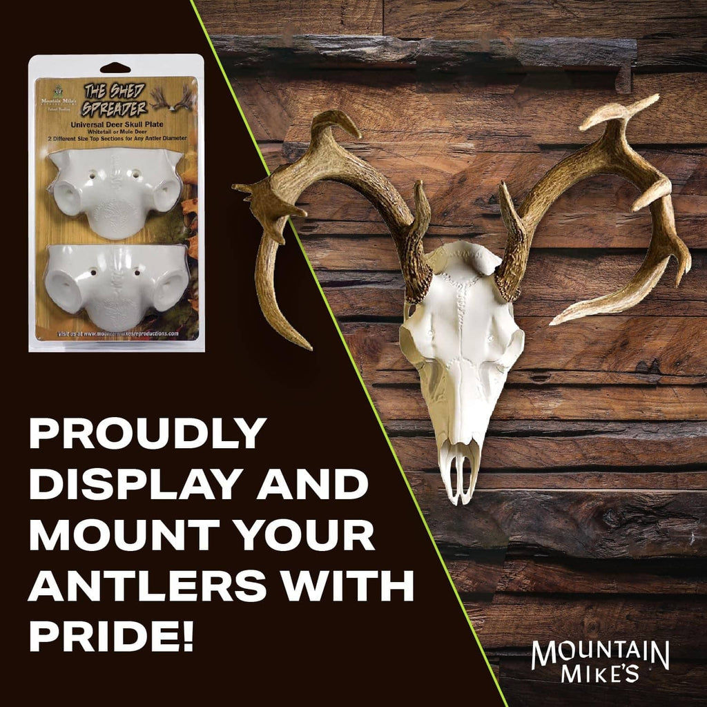 Antler mounting kit with white skull plate and dark antler spreaders, in package.