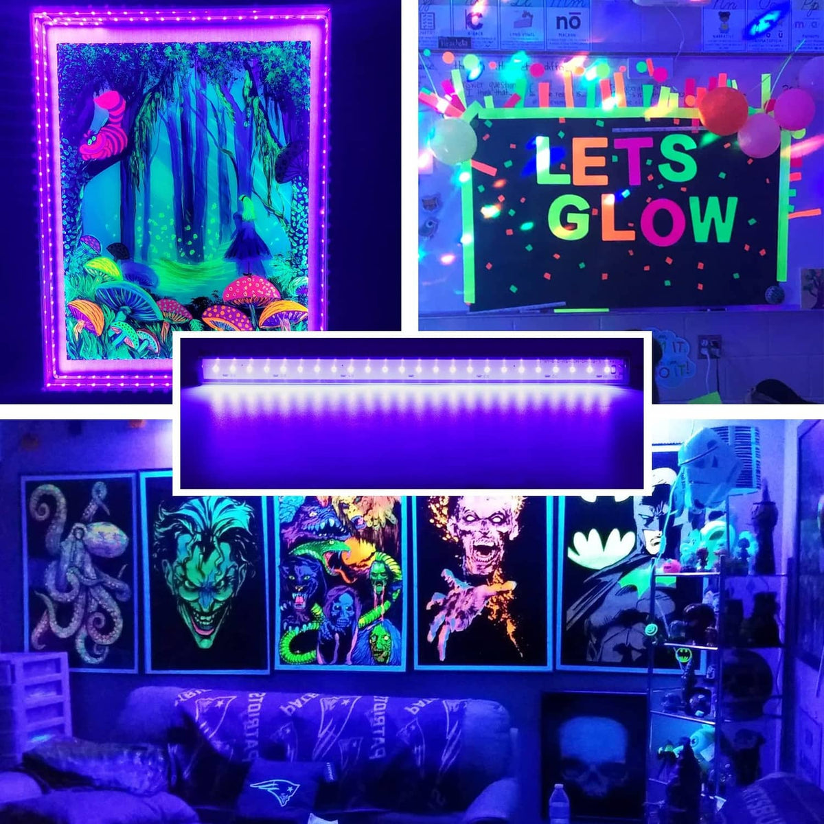 Glowing UV light bar with purple LED strip for decorating rooms