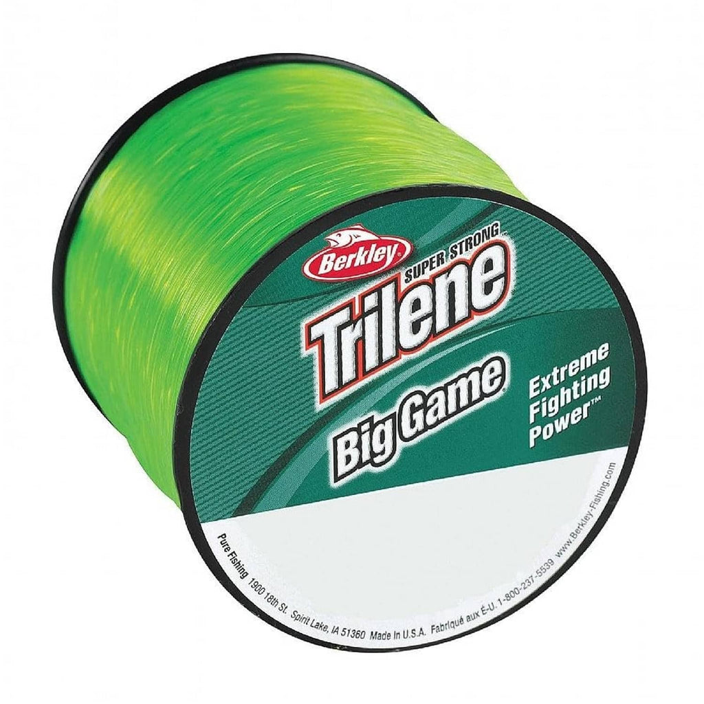 Lime green monofilament fishing line on Berkley Trilene Big Game spool