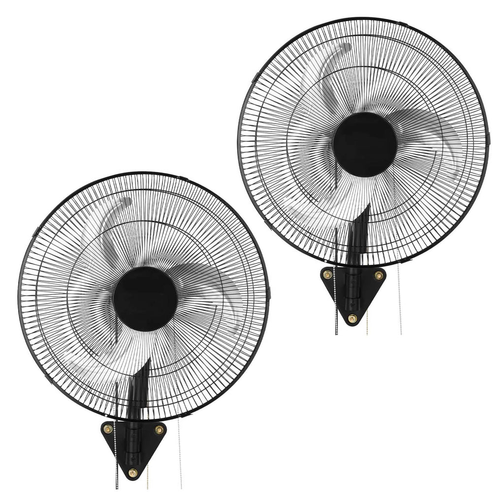 18-inch wall-mounted oscillating fan set, two black fans with wire grille and mount
