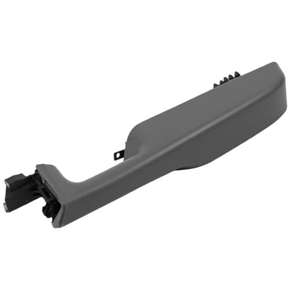 Light gray passenger-side front door armrest handle, side view with mounting tabs