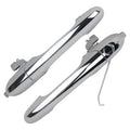 Chrome exterior door handle pair with keyhole and mounting hardware