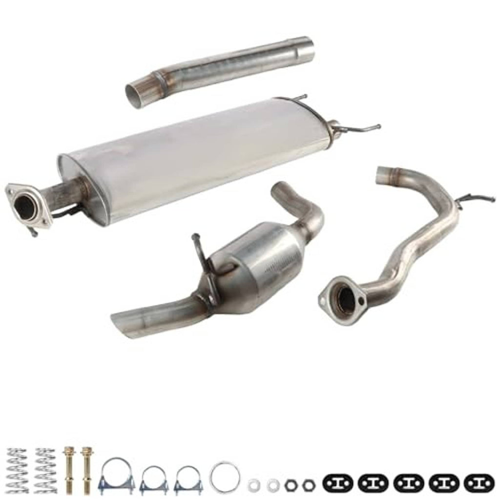 Stainless exhaust resonator and muffler sections with mounting studs and curved pipes