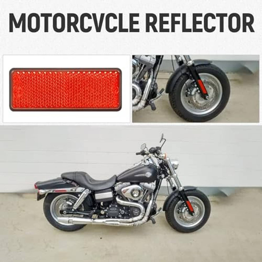 Red rectangular reflective strip with black edging and textured surface