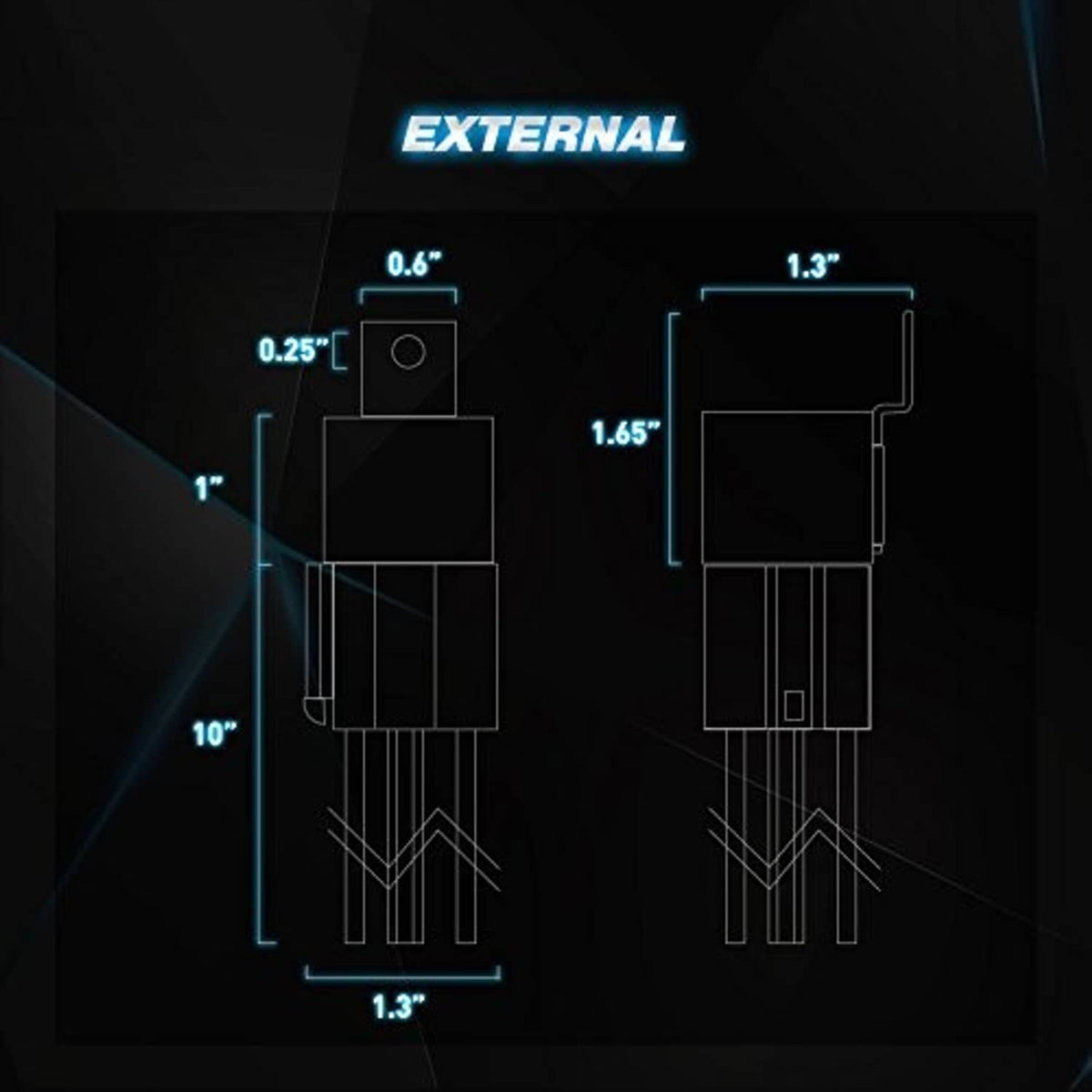 5-pin relay socket external size diagram with pin and mounting dimensions