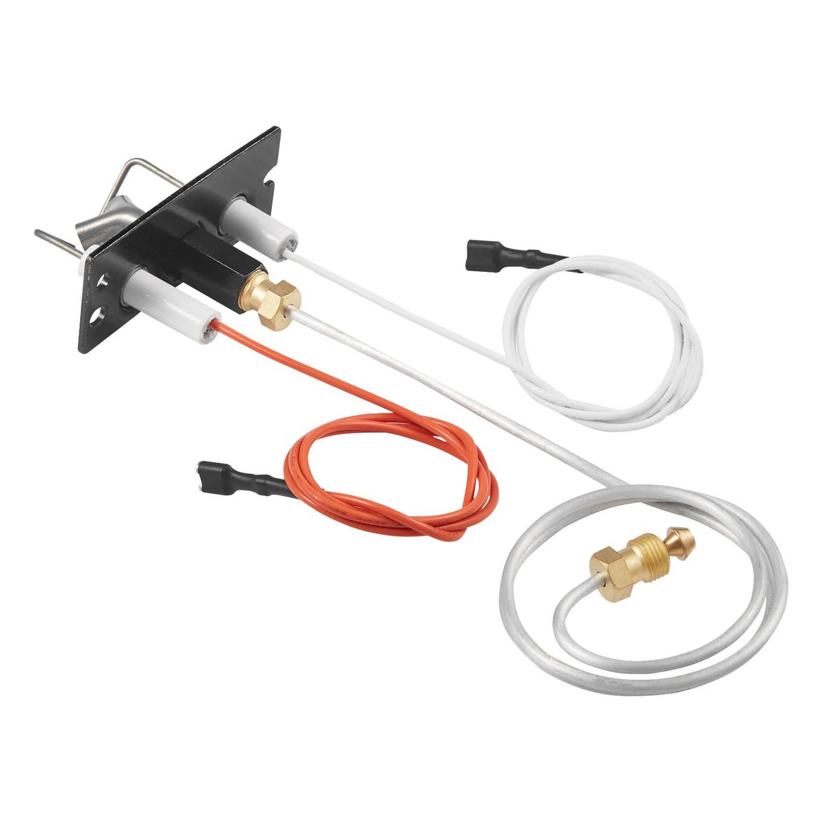 Gas pilot assembly kit with mounting bracket, pilot tube, and orange and white wiring