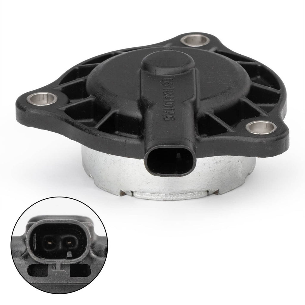 Camshaft phaser actuator position sensor with black connector and silver metal housing