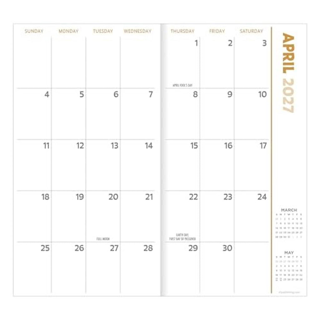Calendar grid page with vertical April 2027 label and weekday columns