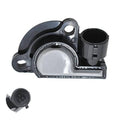 Throttle position sensor with black housing and gray metal plate, electrical connector attached