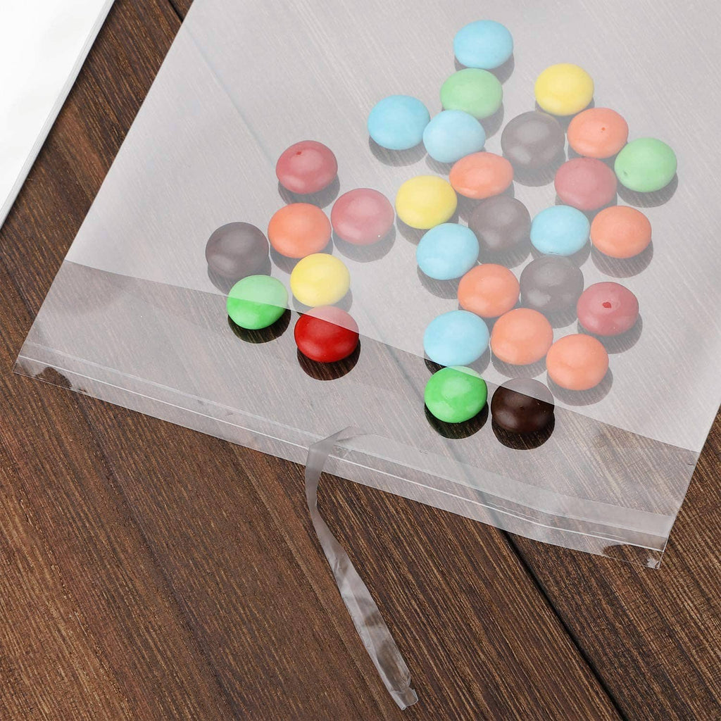 Clear resealable cello bag filled with assorted color beads, transparent pouch