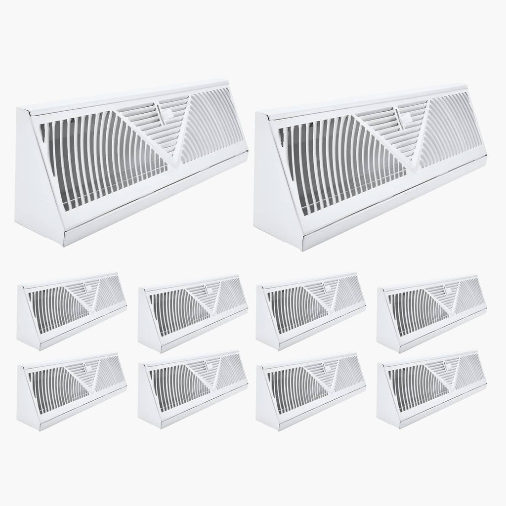 White 15-inch HVAC floor vent registers with louvered grille, set of 10