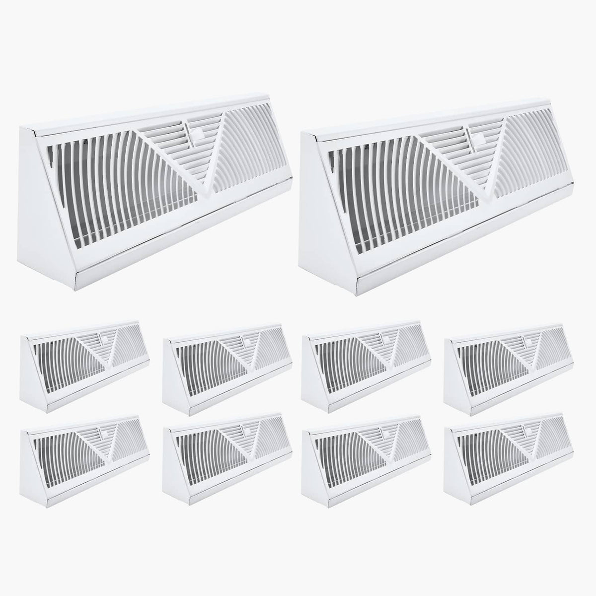 White 15-inch HVAC floor vent registers with louvered grille, set of 10