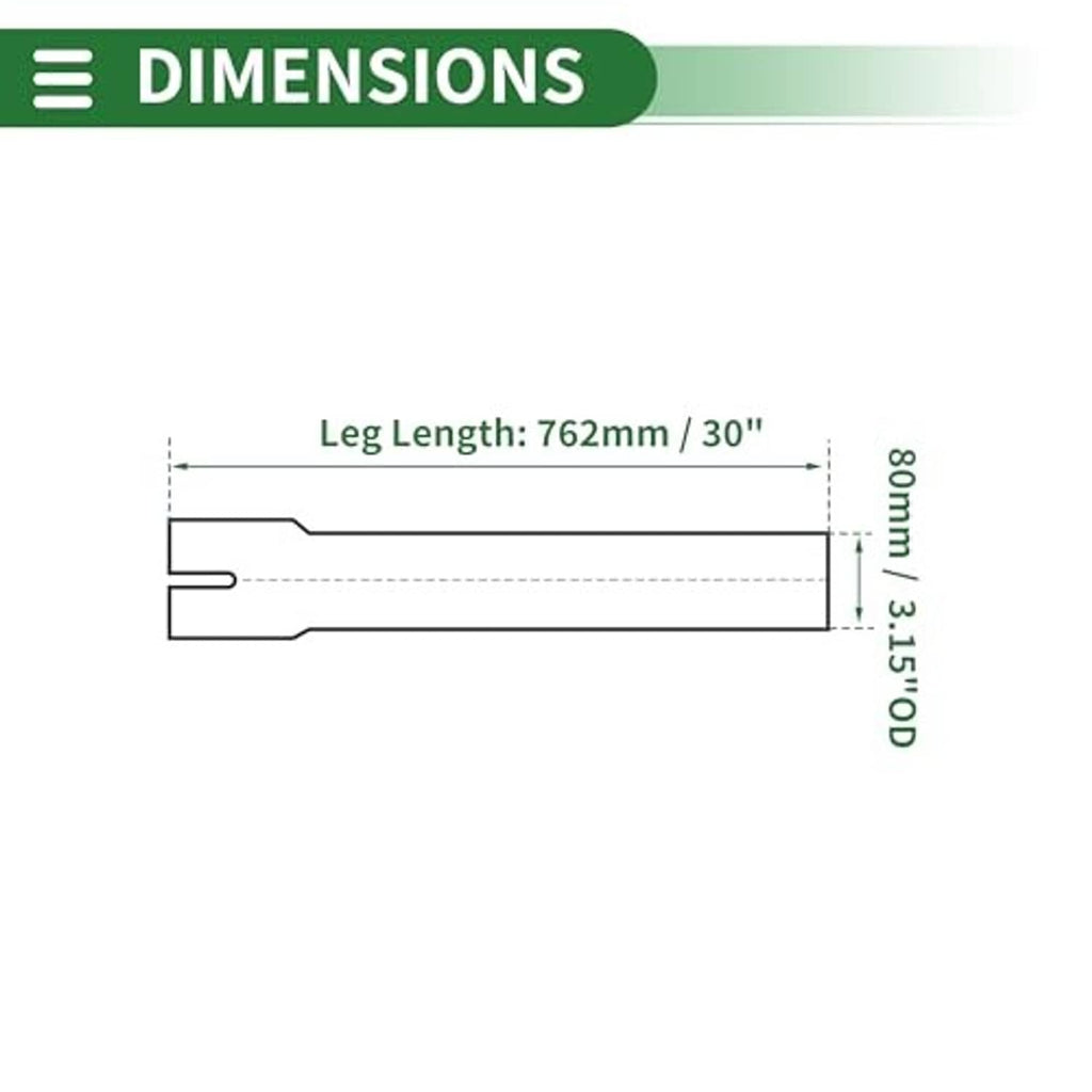 Straight exhaust pipe tube dimension diagram, 762mm leg length and 108mm outer length