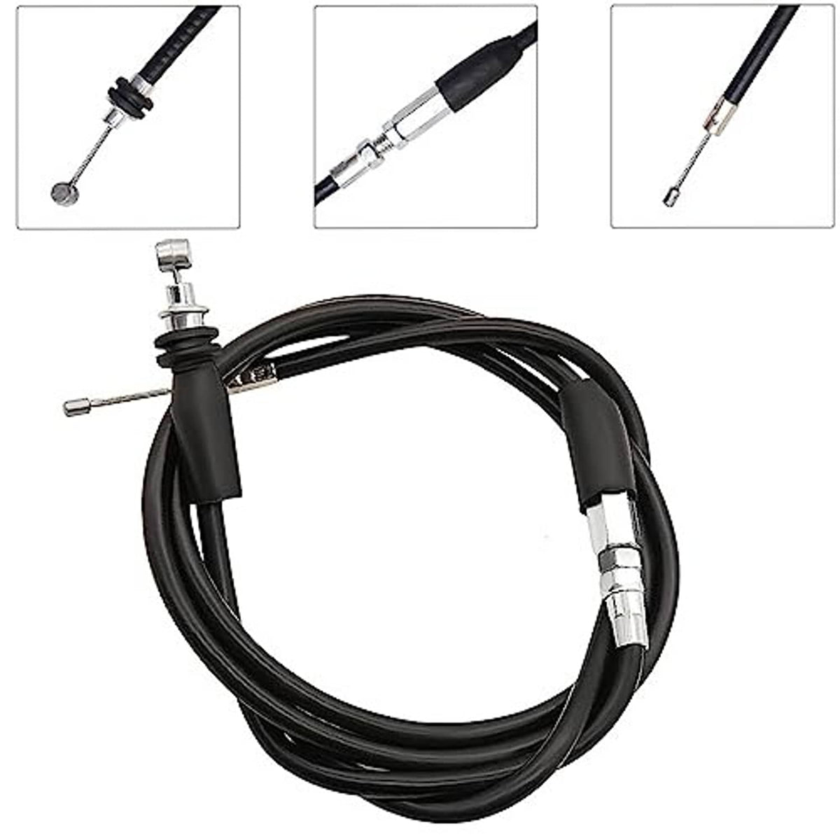 Throttle cable set with metal ends and black housing, for dual brake lever throttle.