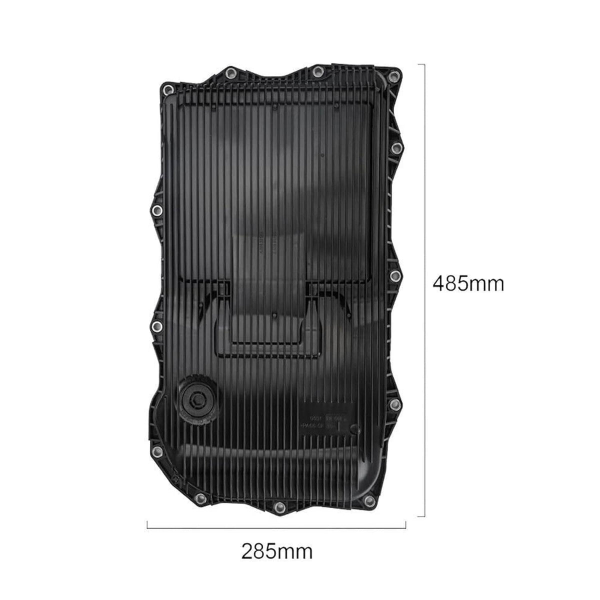 Automatic transmission oil pan with top vented ribs and mounting bolt perimeter