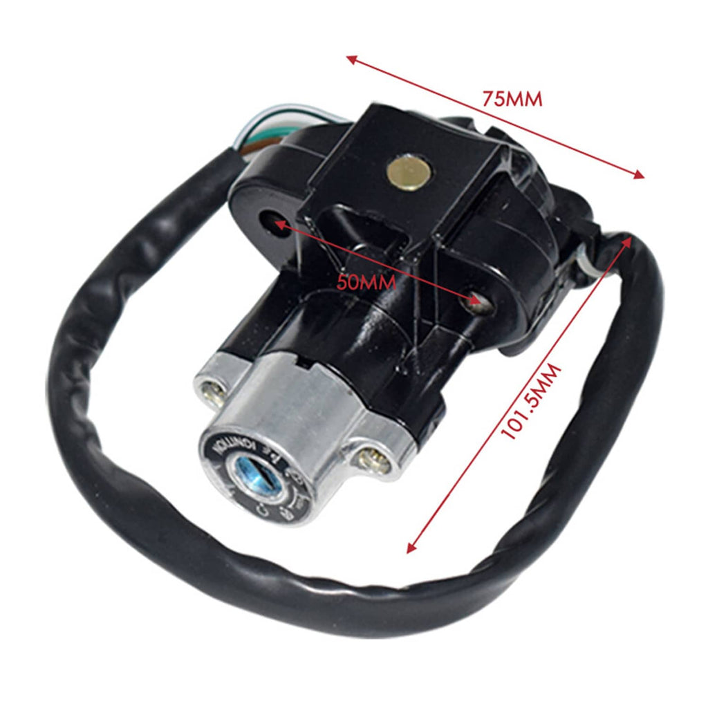 Ignition switch lock cylinder with black housing and metal body, close-up angle