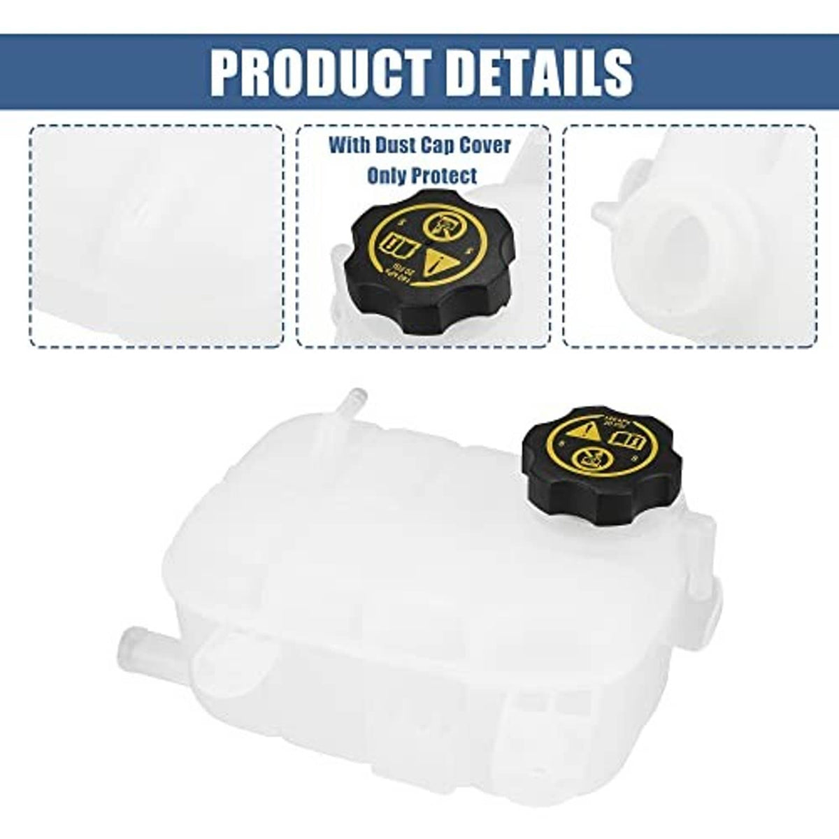 Coolant reservoir tank with black dust cap cover