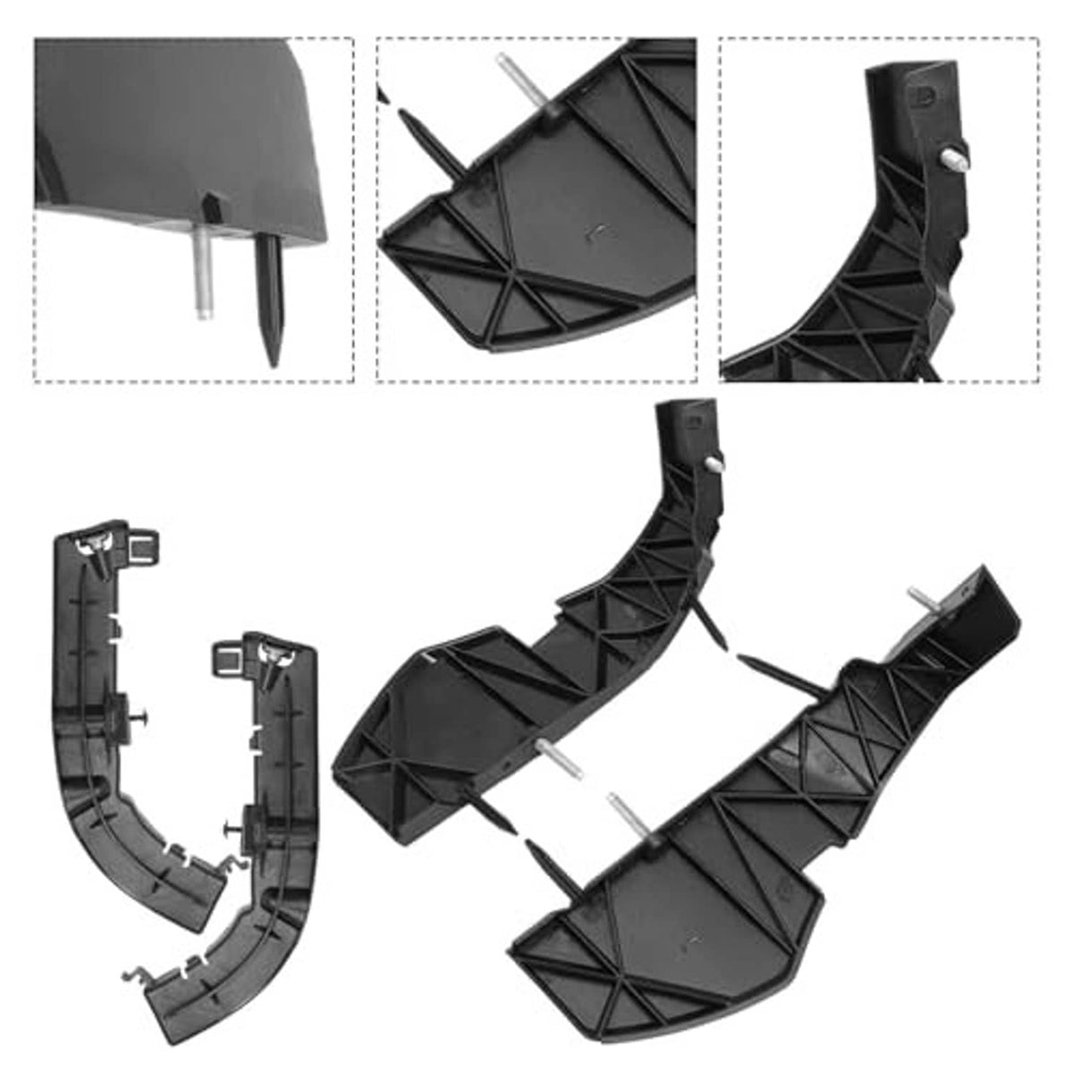 Front bumper bracket covers shown with separate components and mounting hardware.