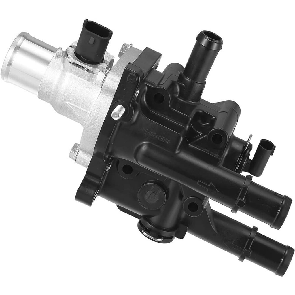 Thermostat water outlet assembly with black cover and silver inlet outlet pipe