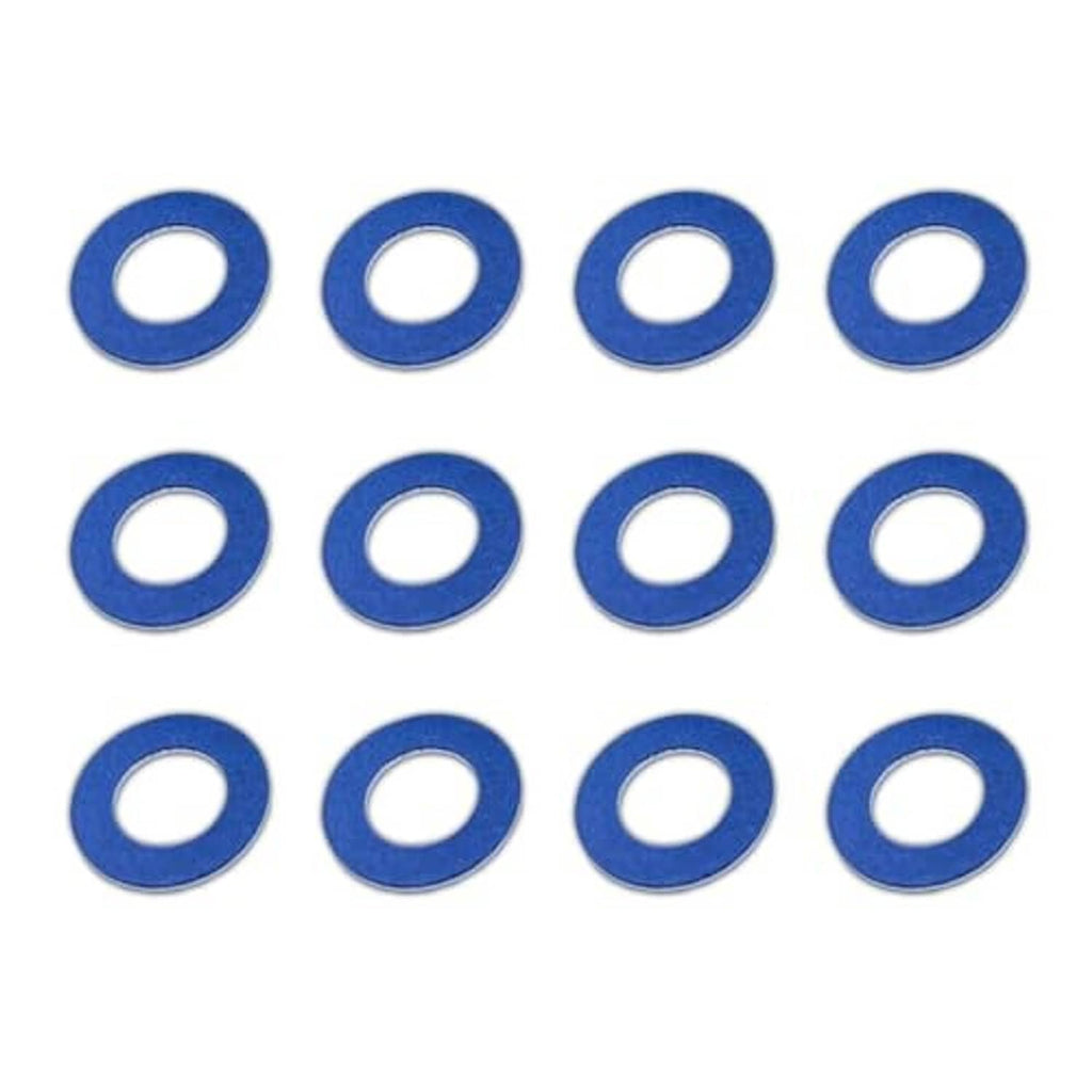 Pack of blue oil drain plug gasket washers with white centers, multiple pieces