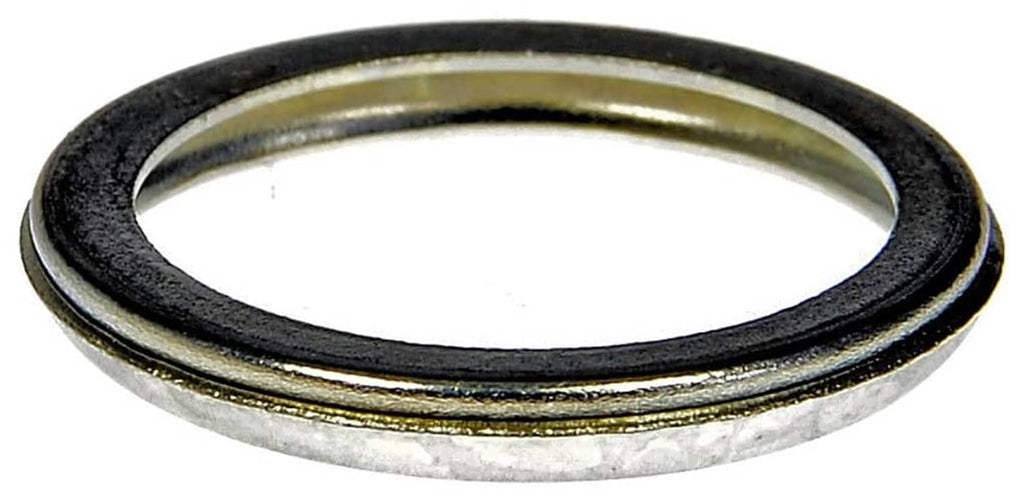 Crush drain plug gasket with layered rings and dark outer sealing edge