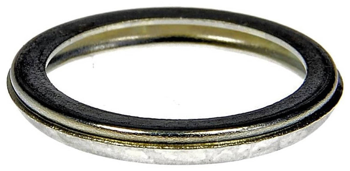 Crush drain plug gasket with layered rings and dark outer sealing edge