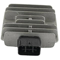 12-volt voltage regulator rectifier with multi-pin connector and gray metal heat-sink housing