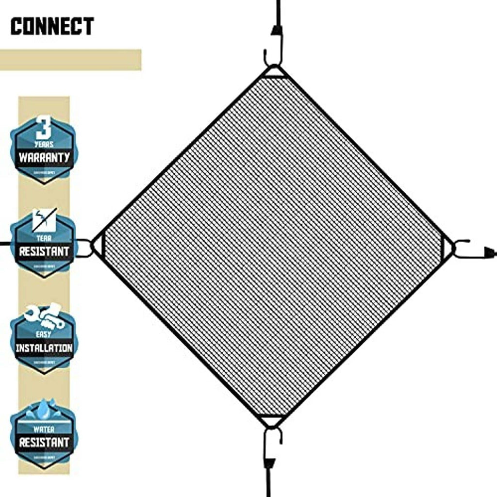 Mesh vinyl AC cover panel with black bungee cord corners for secure fit