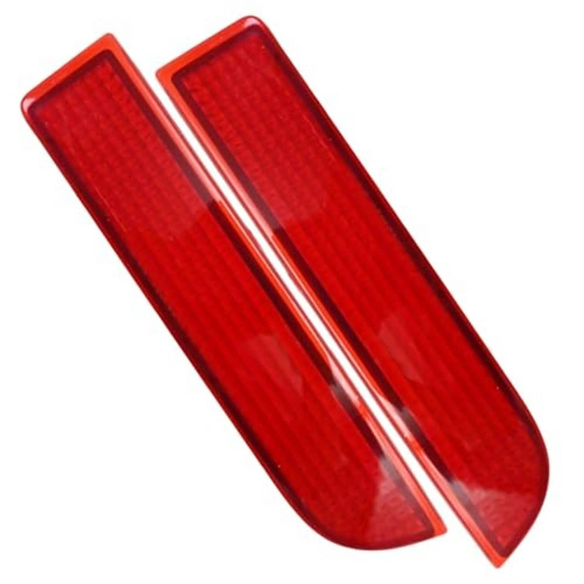 Red rear bumper reflector replacement light pair with textured lens and central clear strip