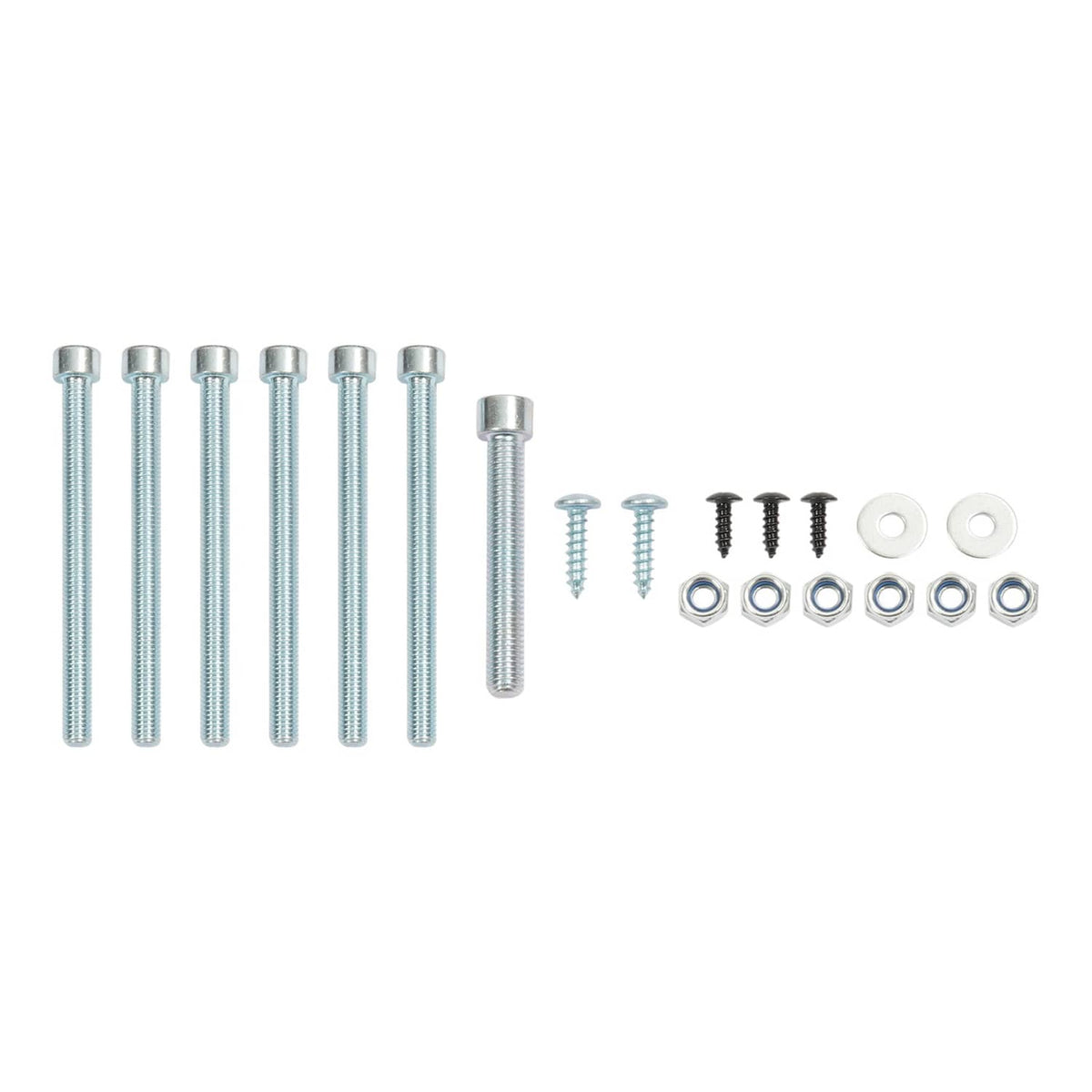 Mounting bolt and screw hardware set with nuts and washers