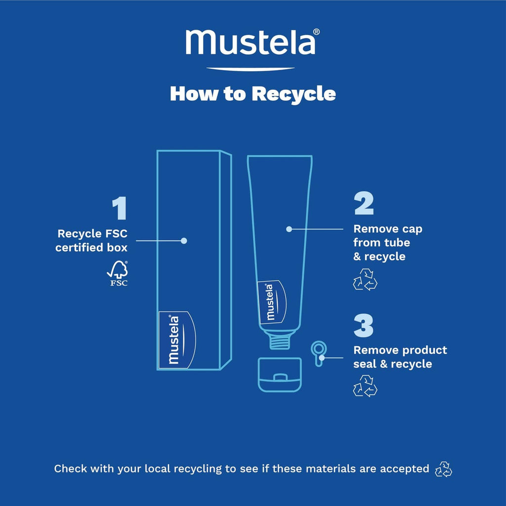 Mustela diaper rash cream recycle graphic with blue tube image
