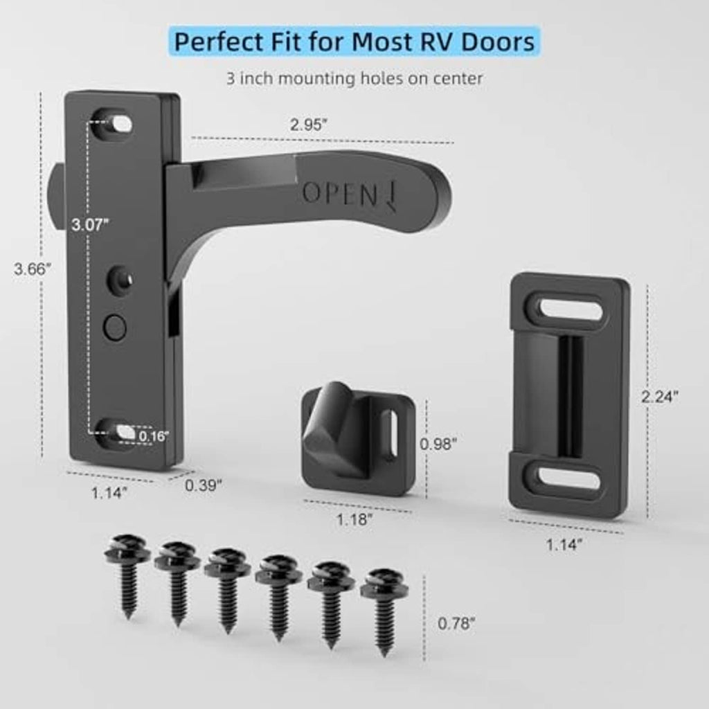 RV screen door latch handle kit with mounting plate and screw set