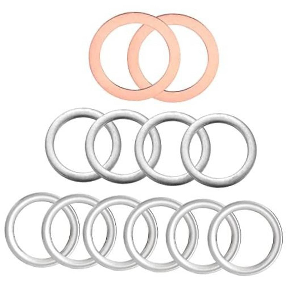 12-piece plug gasket rings set with copper and silver-toned washers