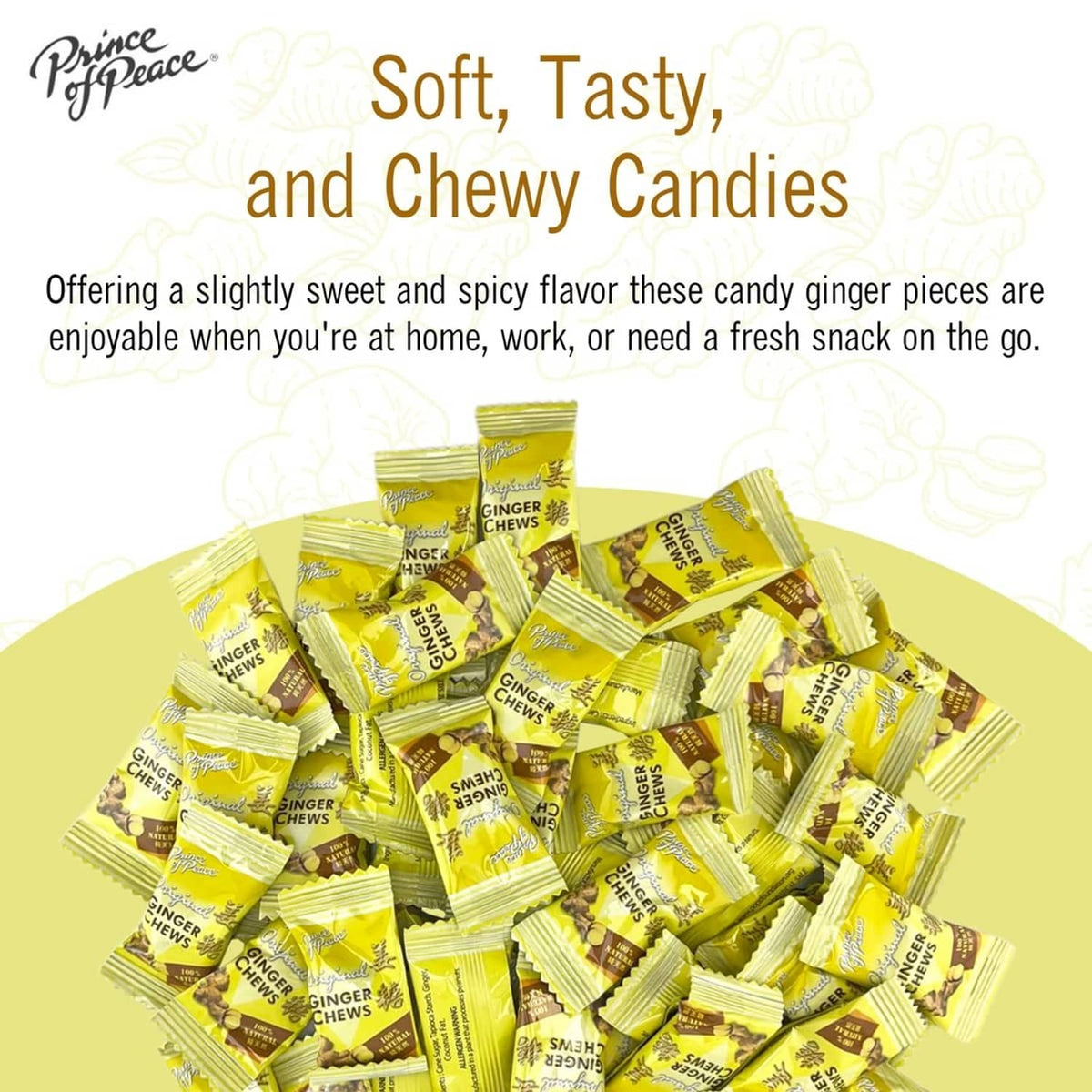 Pile of individually wrapped ginger candy chews