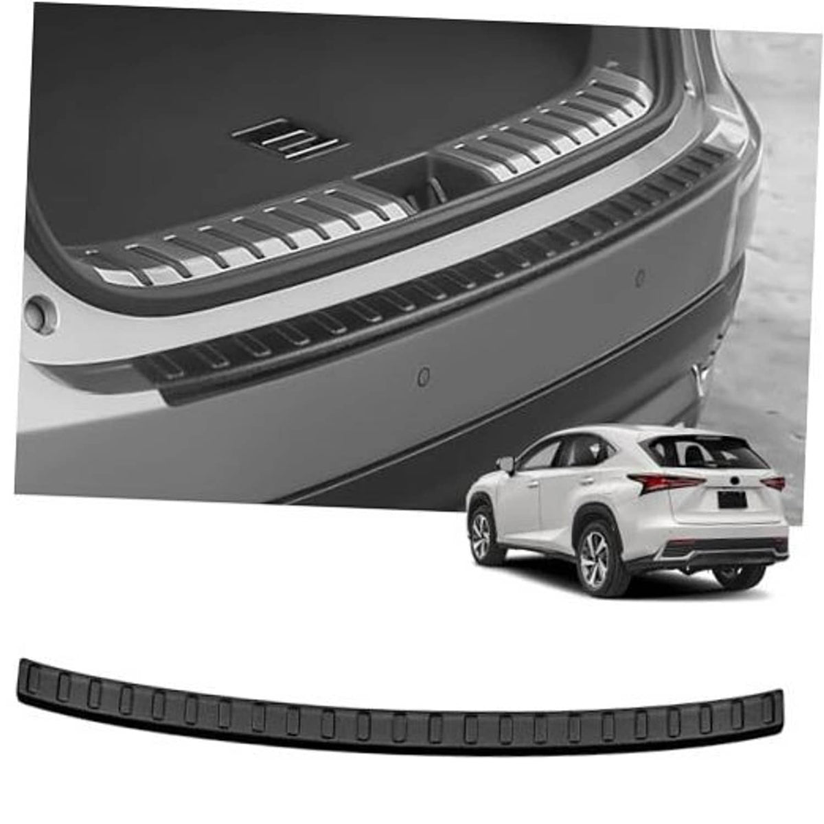Matte black rear bumper protector strip with raised tread pattern for car bumper