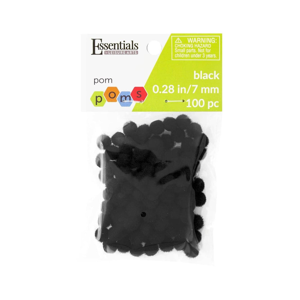 Black 7mm pom poms craft pack, 100 count in resealable bag
