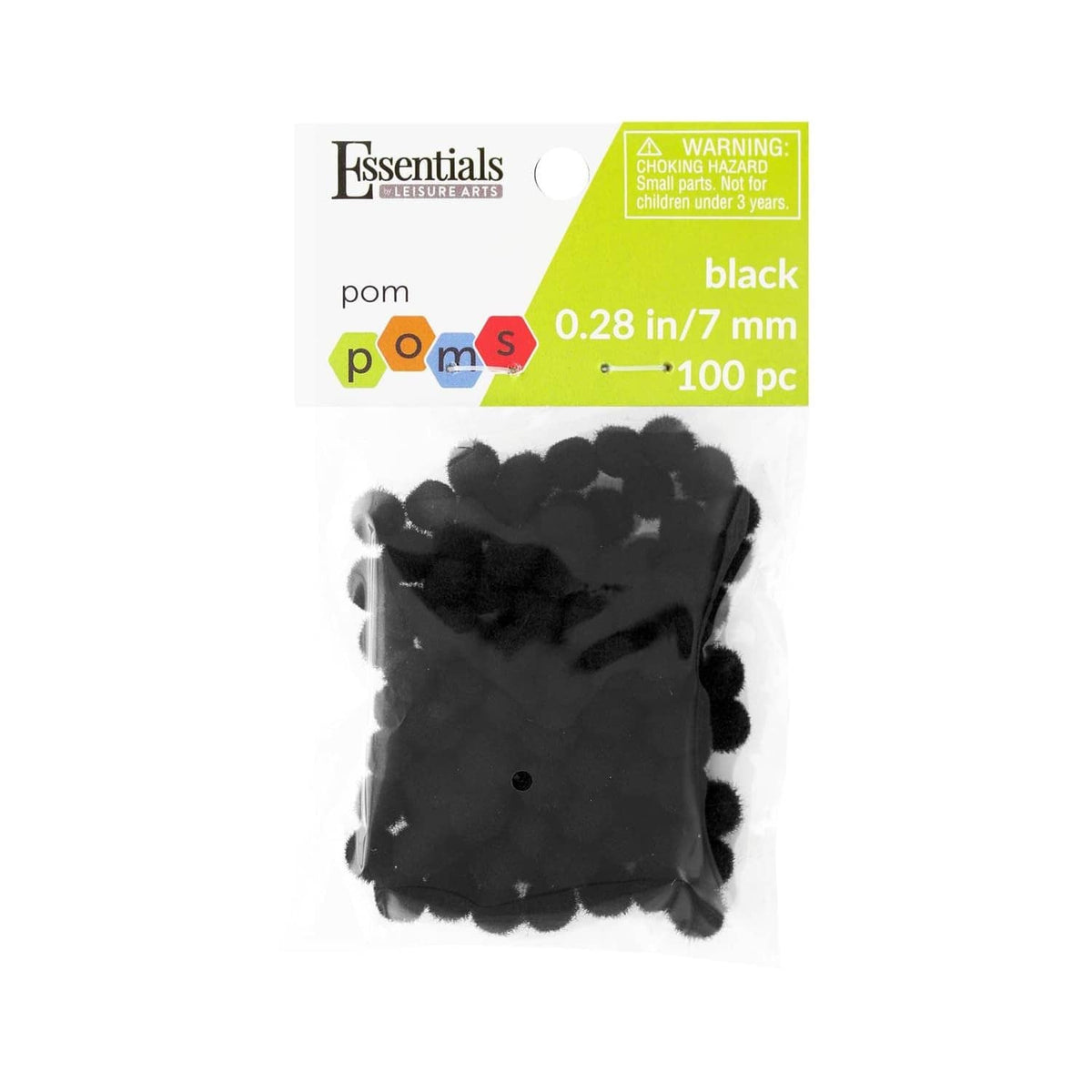 Black 7mm pom poms craft pack, 100 count in resealable bag