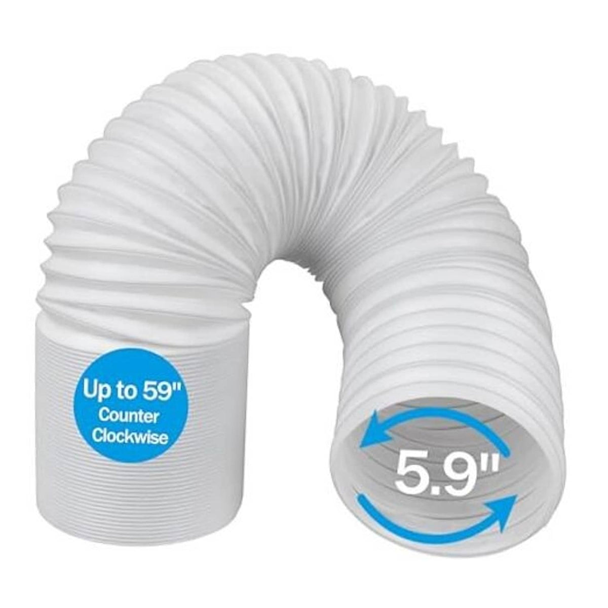 White ribbed portable air conditioner exhaust hose, 5.9 in diameter, flexible coiled shape